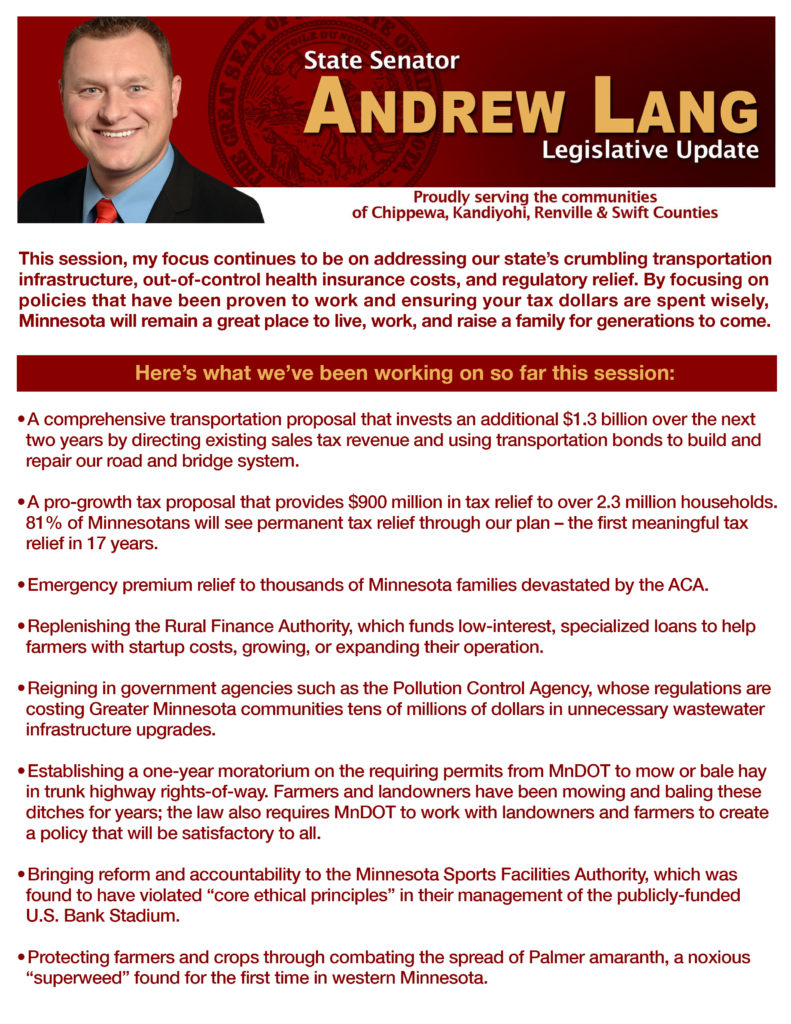 Senator Andrew Lang's 2017 town hall handout