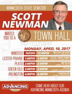 Senator Scott Newman will host a series of town hall meetings on Monday, April 10
